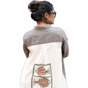 Women's Grey Check & Twin Fish Artwork Shirt
