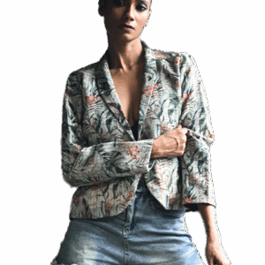 Women's Green leaf Print Open Jacket