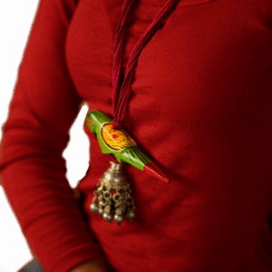 Hand-Painted Green Parrot Pendant Necklace (Wooden neckpiece)