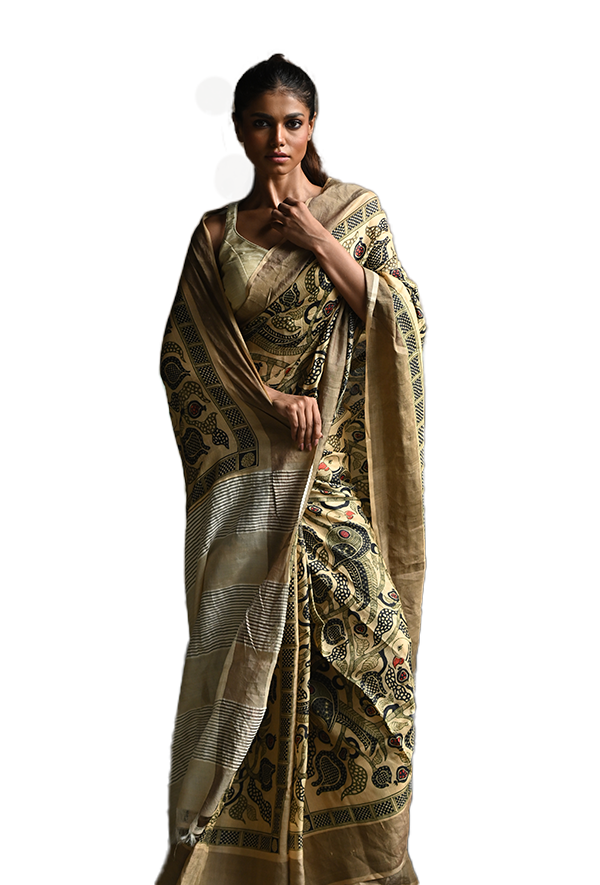Women Zari Tussar Saree- Parrot Musings