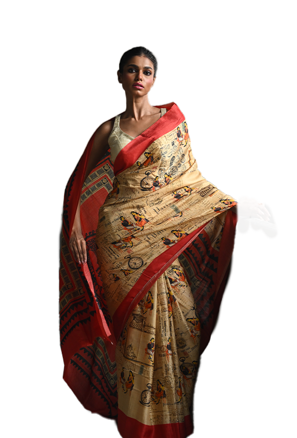 Women Tussar Silk Saree- Vintage Babu-Bibi