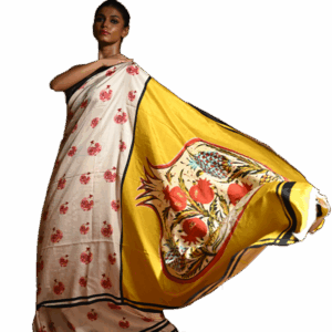 Women Yellow Pomegranate Mulberry Silk Saree