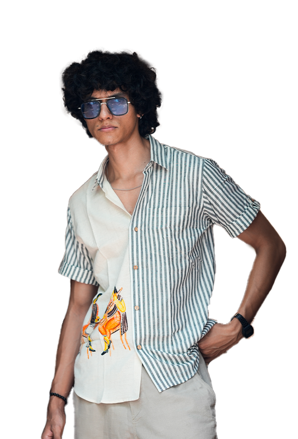 Men's Art in a Pinstripe Shirt (Men's Casual Shirt)
