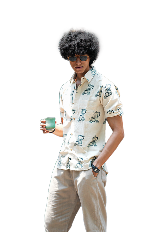 Men's coffee print shirt (Men's casual shirt)