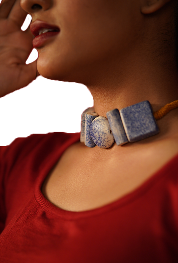 Indigo Blocks (Ceramic Neckpiece)