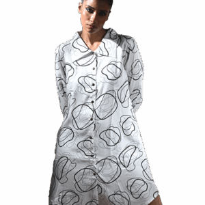 Women White & Black Abstract Printed Shirt Dress