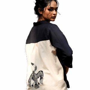 Women's Grey Check & Twin Fish Artwork Shirt