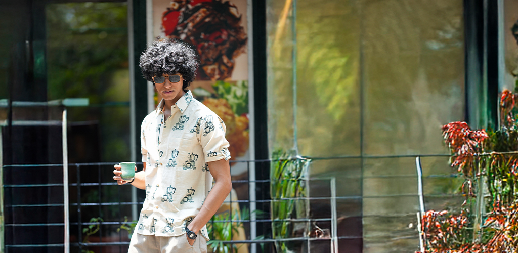 Men’s casual teapot print shirt (Cotton Shirt)