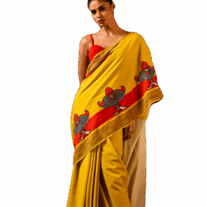 Yellow Cotton Saree with fish Motif