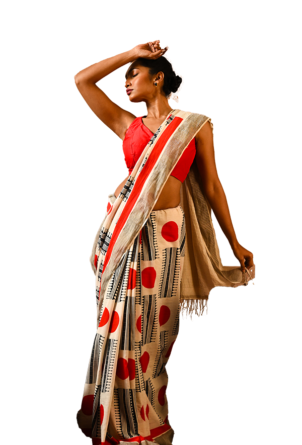 Ivory Geometry in Motion Saree (Cotton Saree)