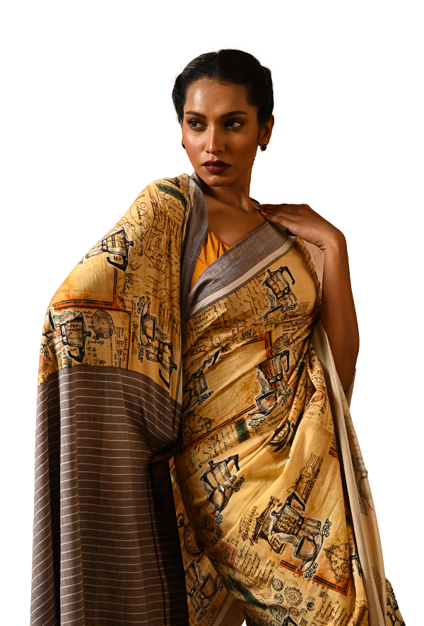 VITANGE COFFEE PRINT SAREE (Cotton)