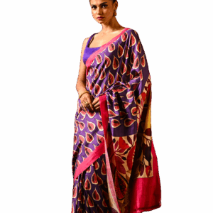 Purple-Pink Mulberry Silk Saree With Fig Motifs
