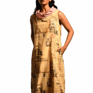 Vintage Tea-Kettle Print Cowl Dress (Cotton)