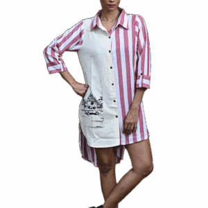 WOMAN HALF-AND-HALF STRIPPED SHIRT DRESS