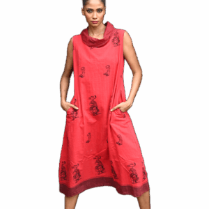 WOMAN COWL NECK LONG RED DRESS