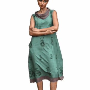 WOMAN COWL NECK LONG GREEN DRESS