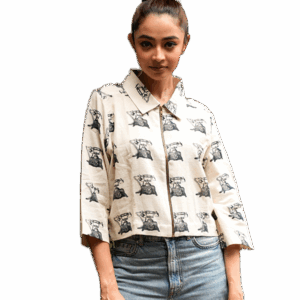 IVORY JACKET WITH VINTAGE TELEPHONE MOTIF