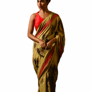 Olive Green Parrot and Dandelion Saree