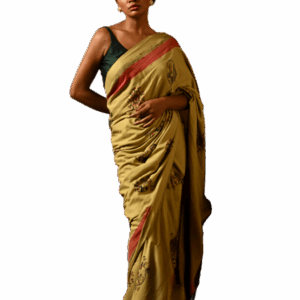 Green Cotton Saree with Birdwoman and Dandelion Motifs